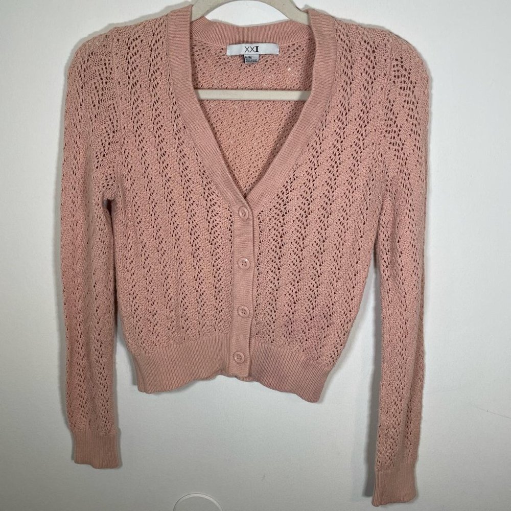Forever 21 Blush Pink Crochet Knit Cardigan